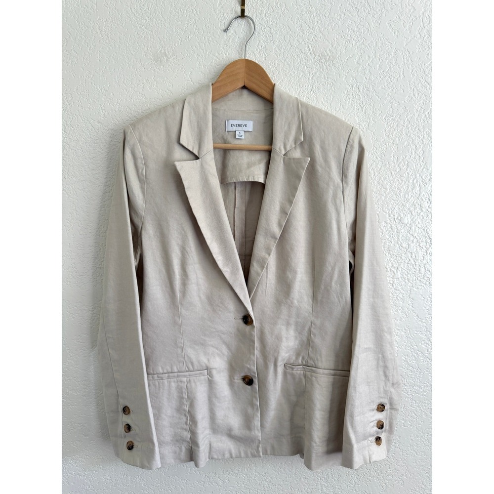 Evereve Brandi Blazer Linen Lyocell Blend Light Ecru Neutral Minimalist Small